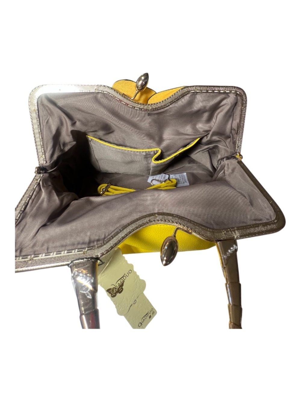NWT Qiaoduo Yellow Satchel Handbag 3D Rose Structured Purse - Picture 9 of 10